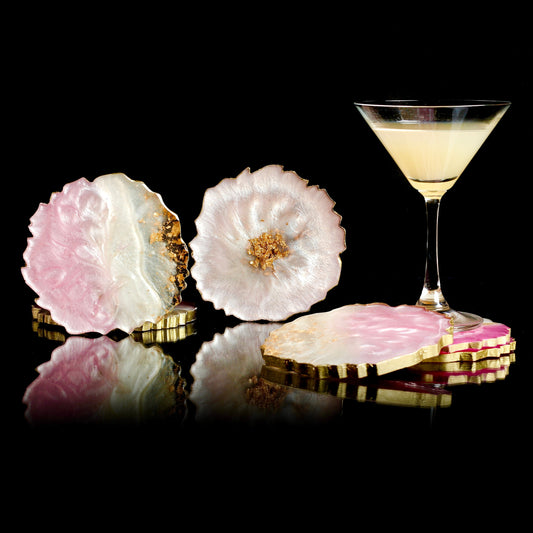 Pink and Pearl white - Handmade Resin Coasters Set Of 6