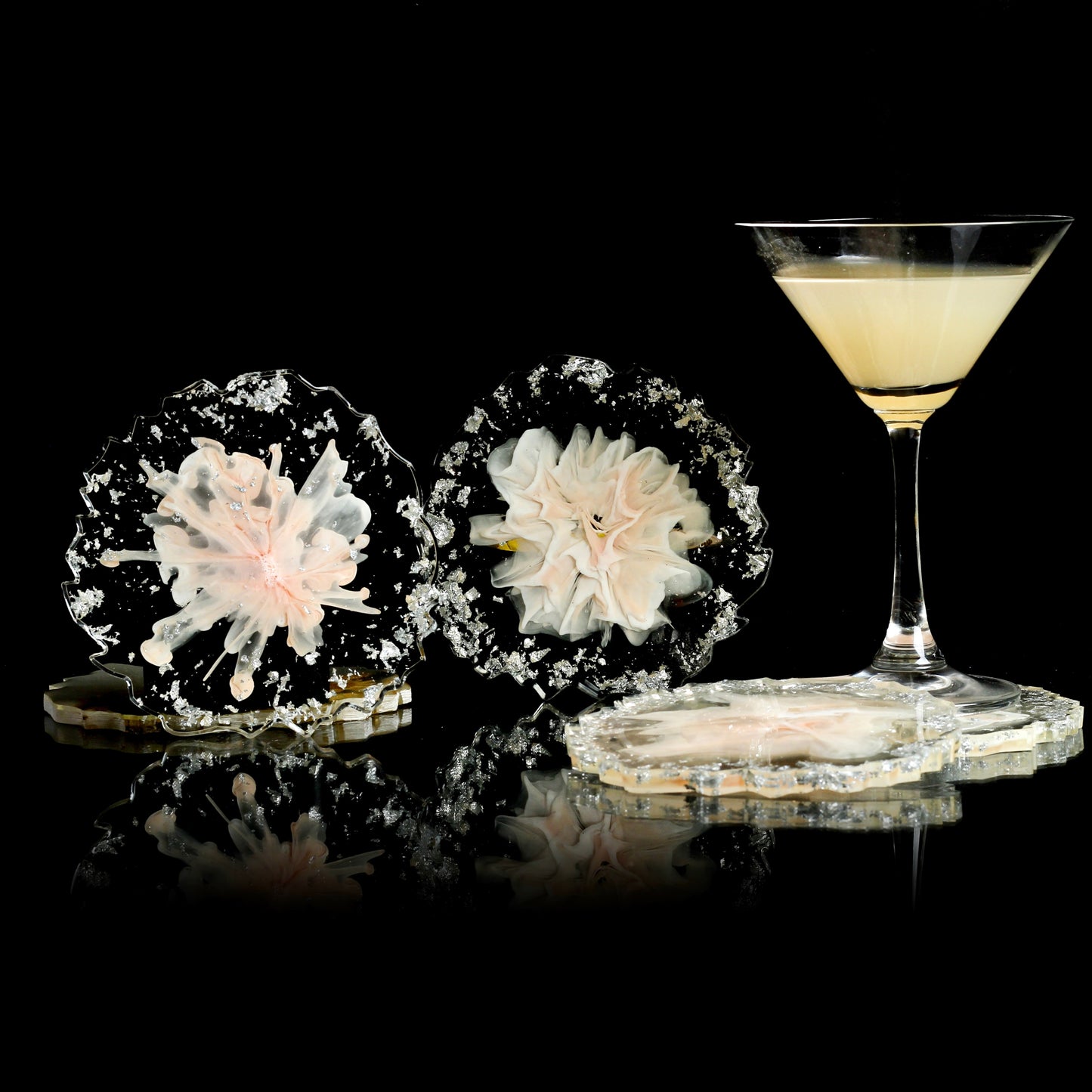 Blush Pink and White - Handmade Resin Coasters Set Of 6