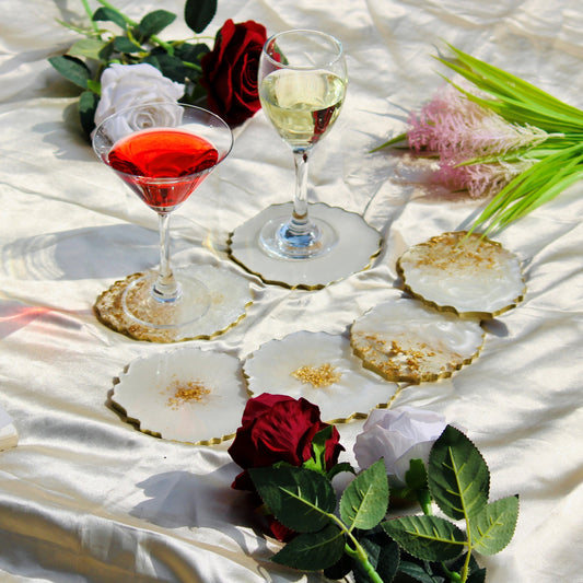 Pearl white - Handmade Resin Coasters Set Of 6
