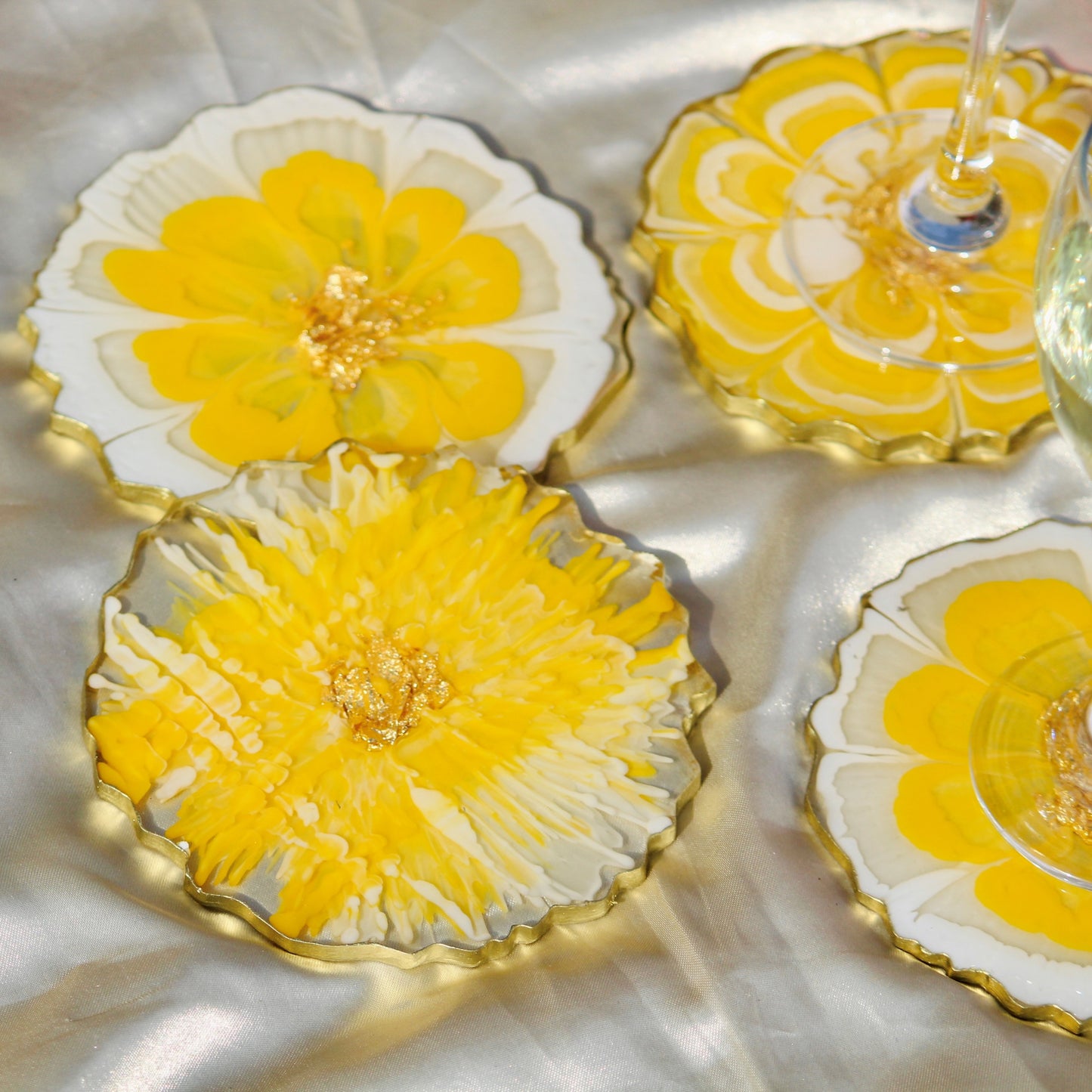 Yellow and White- Handmade Resin Coasters Set Of 6