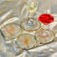 Abstract Handmade Champagne/White Tray With Six Coasters