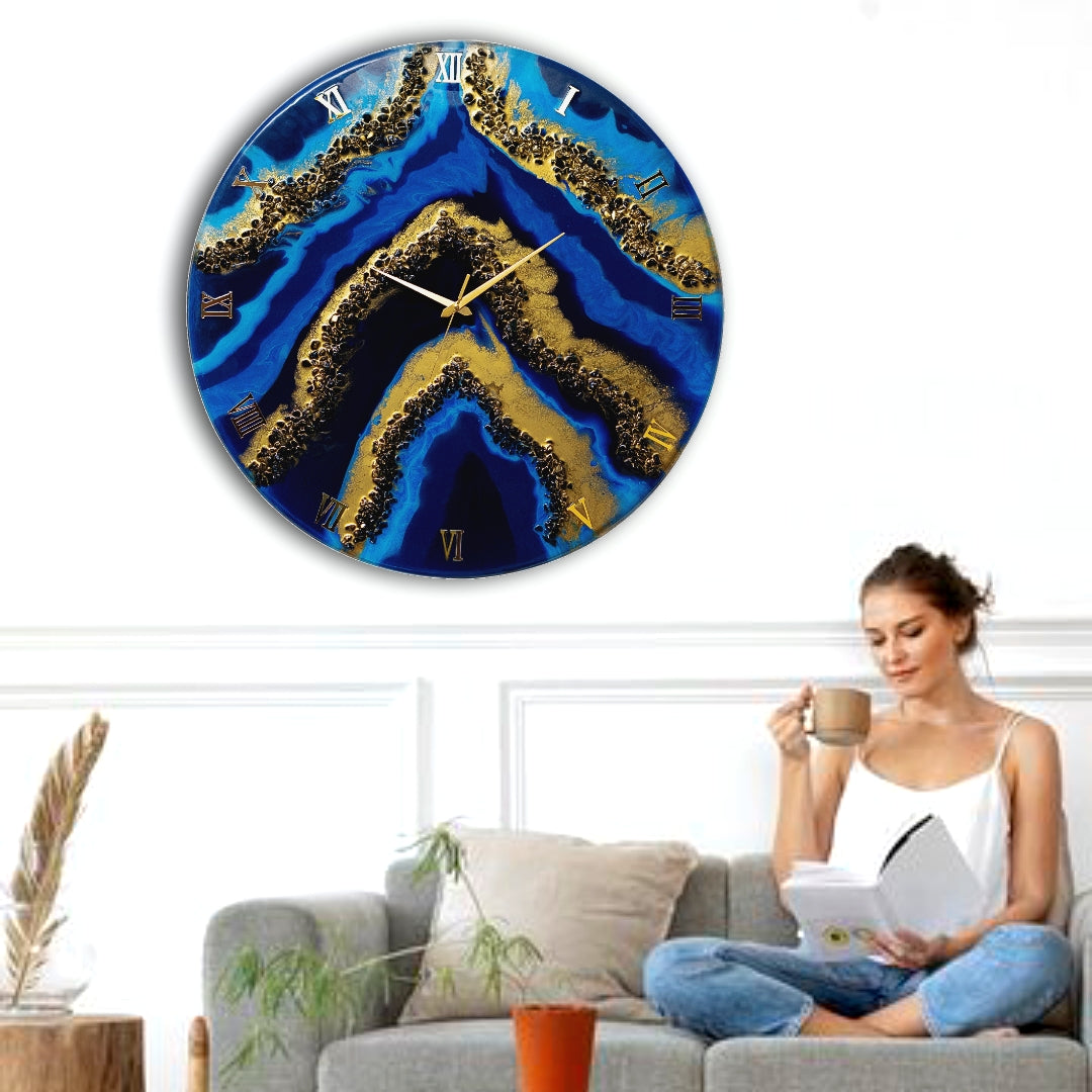 Blue geode Silent Resin Clock