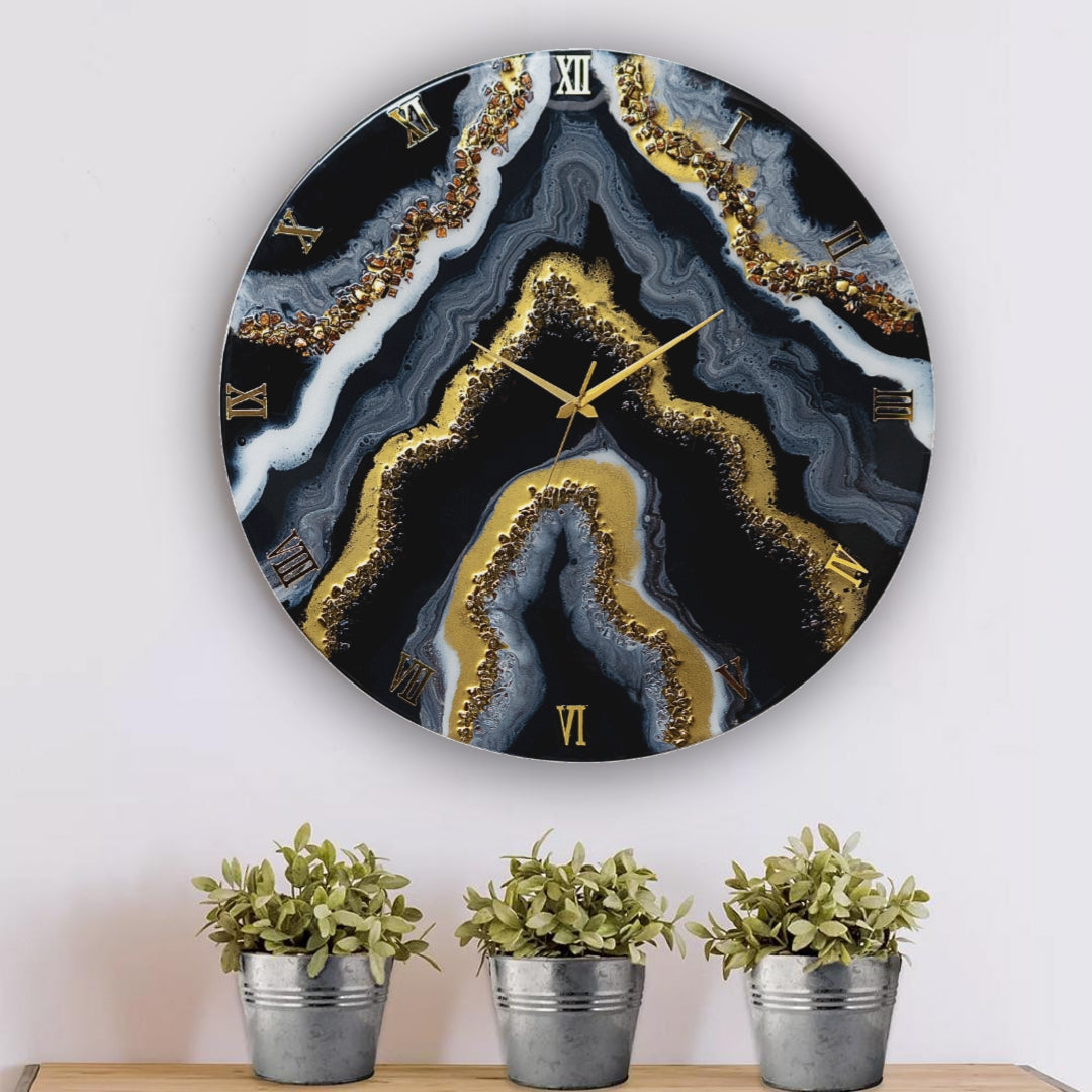 Black Geode Silent Resin Wall Clock