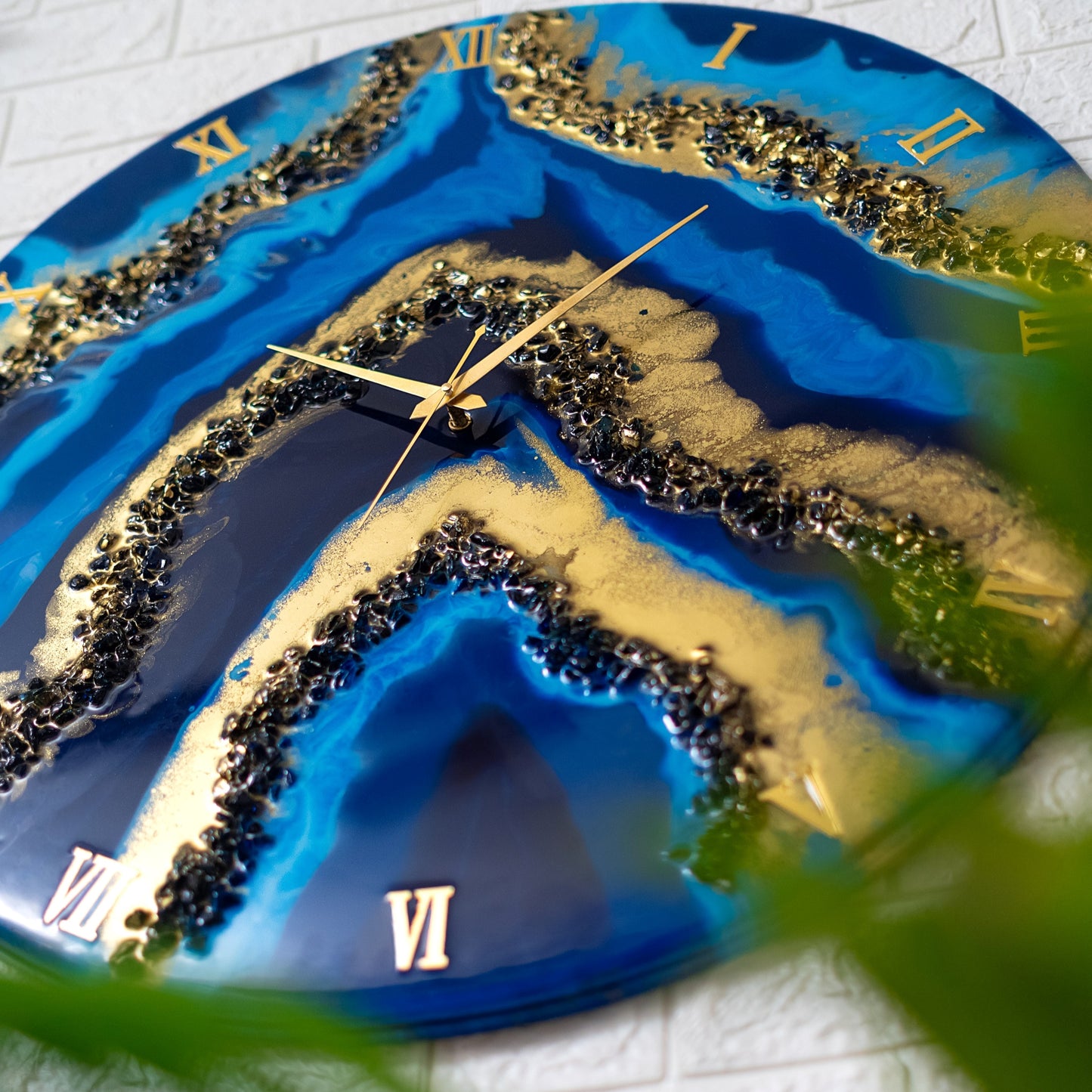 Blue geode Silent Resin Clock