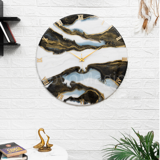 Black Falls Handmade Resin Clock 17.5 Inches